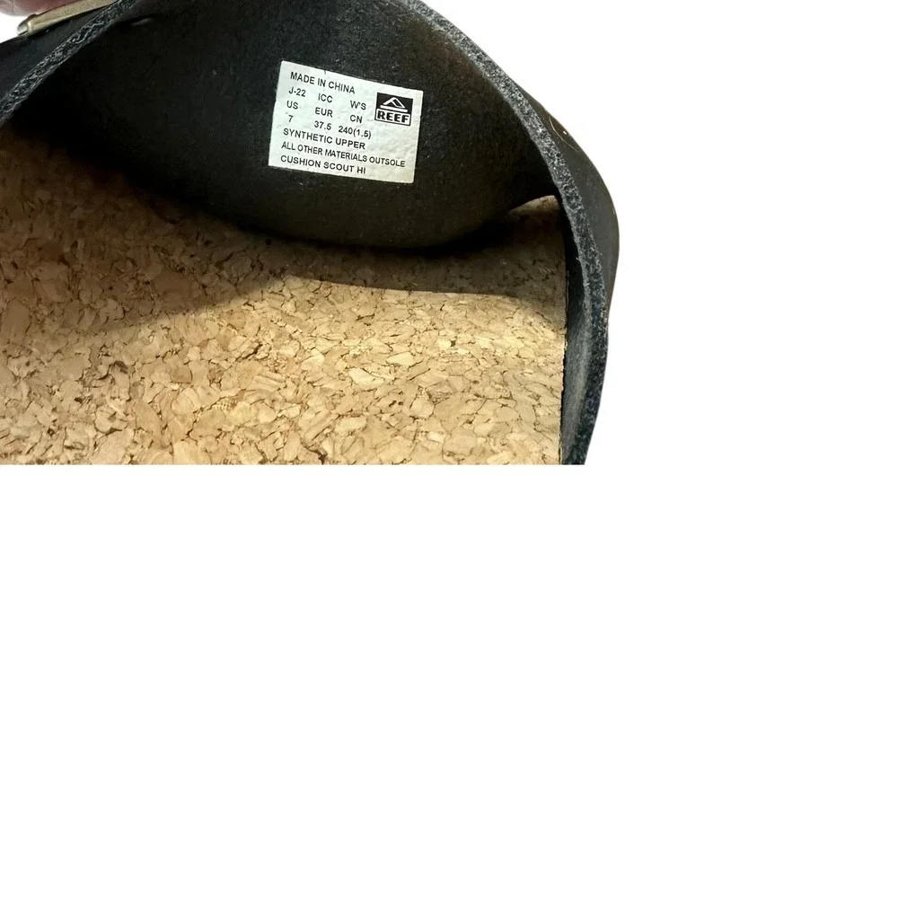 Reef Cushion‎ Scout Hi Black Platform Slide Sandals with Cork Footbed Women's 7